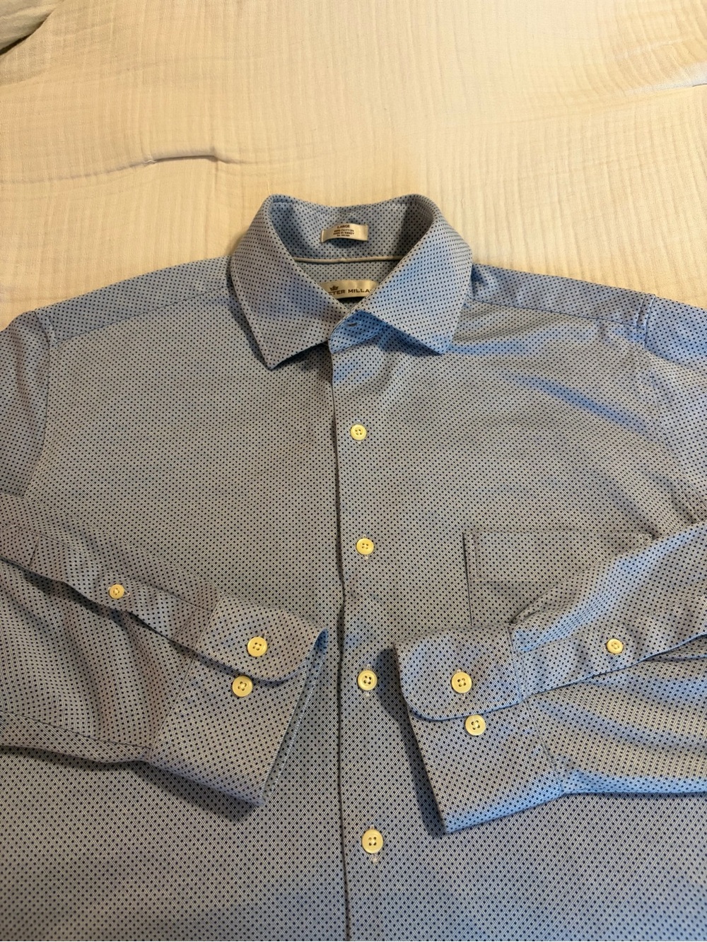 Peter Millar Men’s Premium Cotton Light Blue Micro-Dot Dress Shirt Sz L